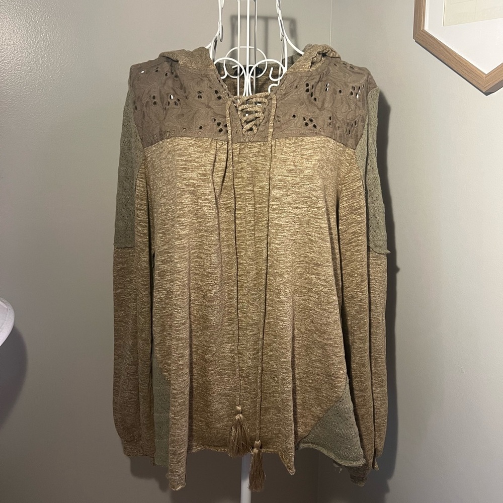 Miss Me Tan Lace-Up Sweatshirt